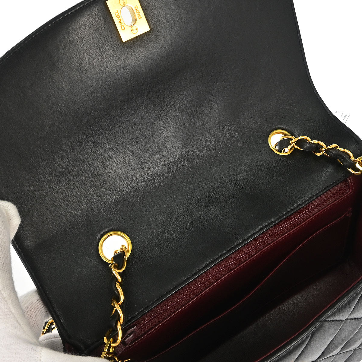 Chanel 1991-1994 Black Lambskin Small Diana Shoulder Bag