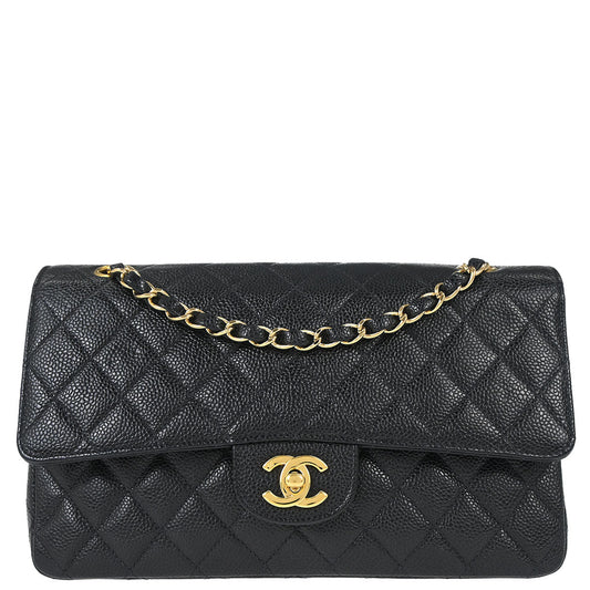 Chanel Black Caviar Skin Medium Classic Double Flap Shoulder Bag