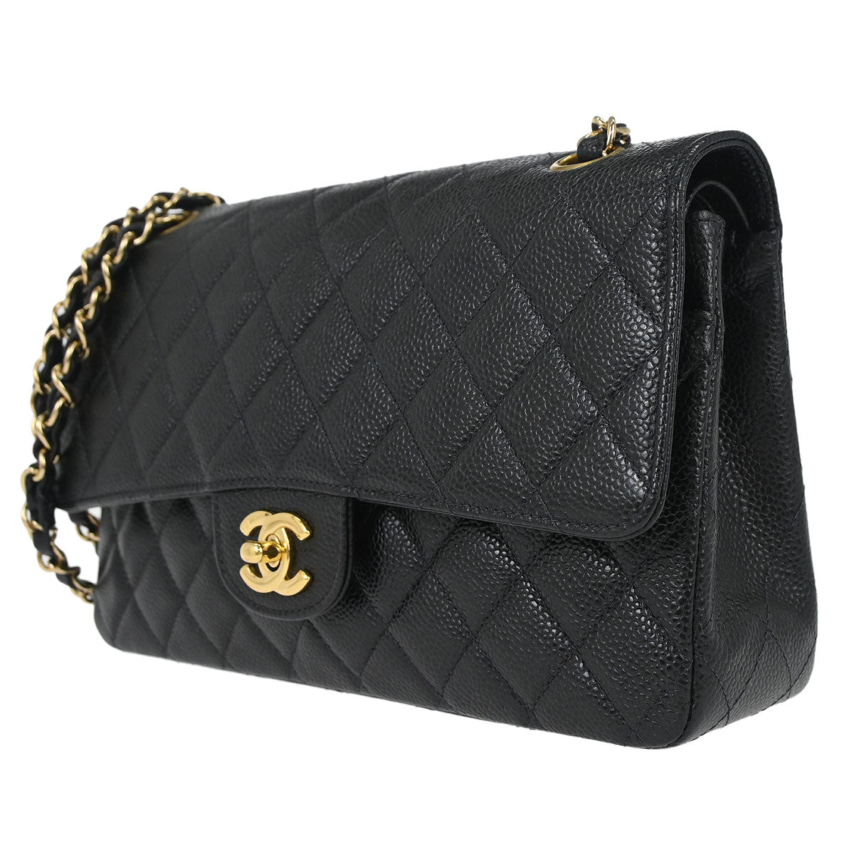 Chanel Black Caviar Skin Medium Classic Double Flap Shoulder Bag