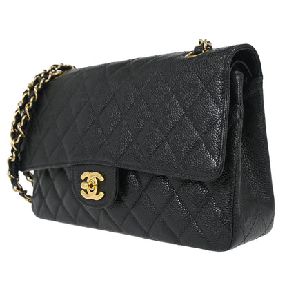 Chanel Black Caviar Skin Medium Classic Double Flap Shoulder Bag