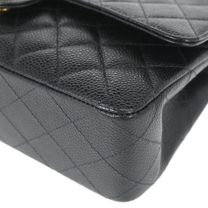 Chanel Black Caviar Skin Medium Classic Double Flap Shoulder Bag