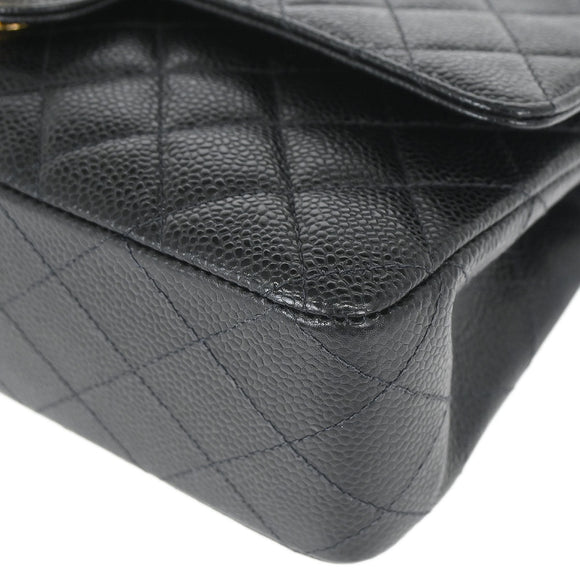 167322 Chanel Black Caviar Skin Medium Classic Double Flap Shoulder Bag ...