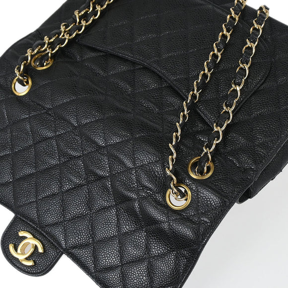167322 Chanel Black Caviar Skin Medium Classic Double Flap Shoulder Bag ...