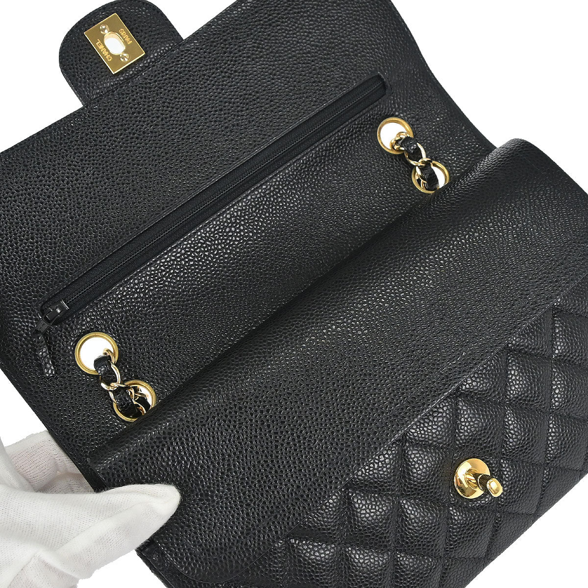 Chanel Black Caviar Skin Medium Classic Double Flap Shoulder Bag