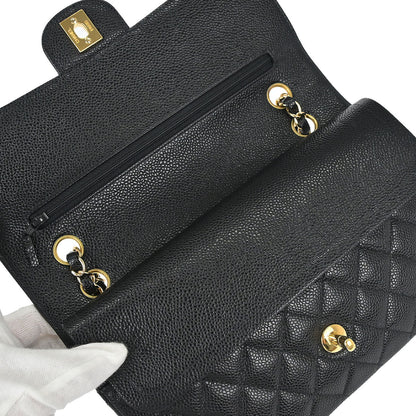 Chanel Black Caviar Skin Medium Classic Double Flap Shoulder Bag