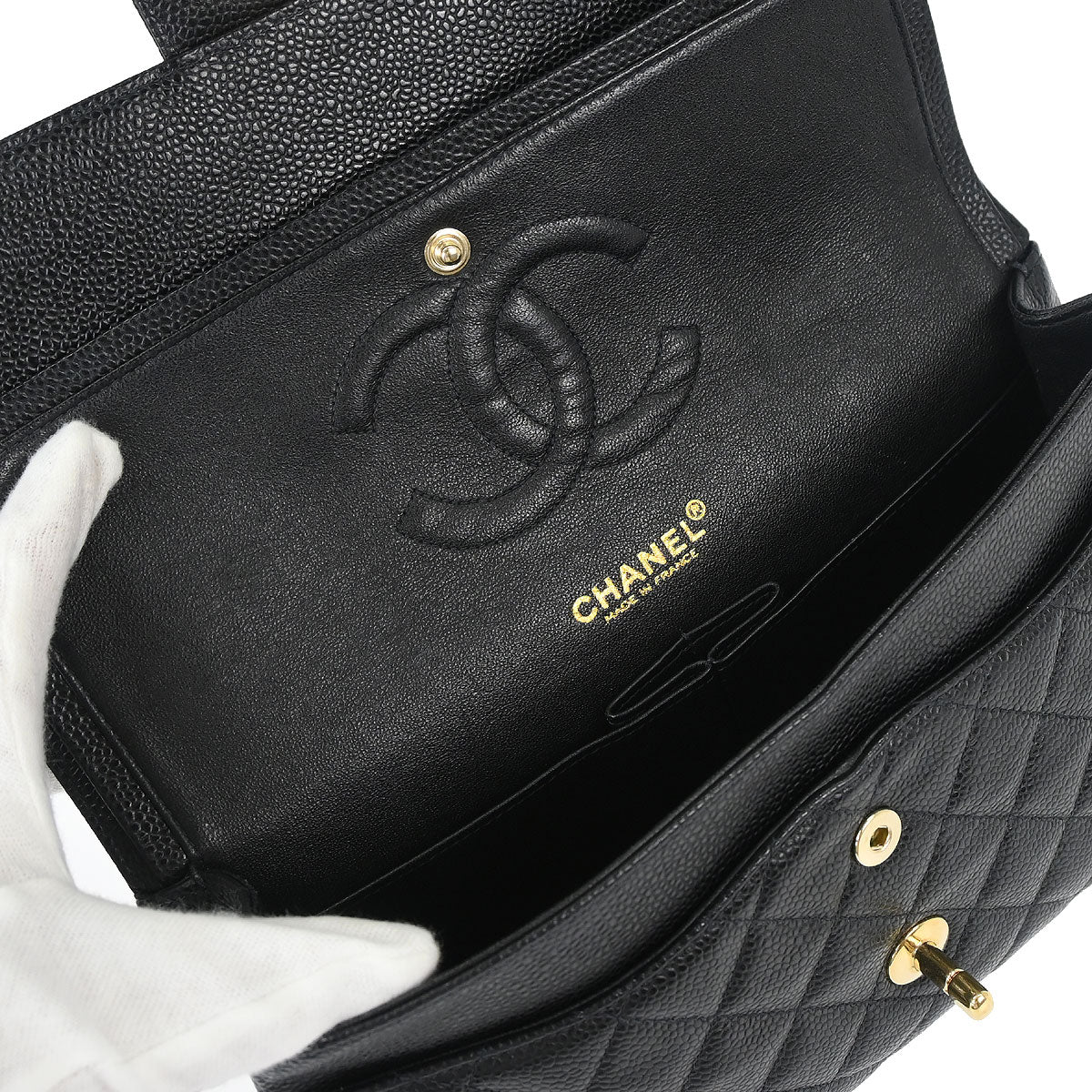 Chanel Black Caviar Skin Medium Classic Double Flap Shoulder Bag