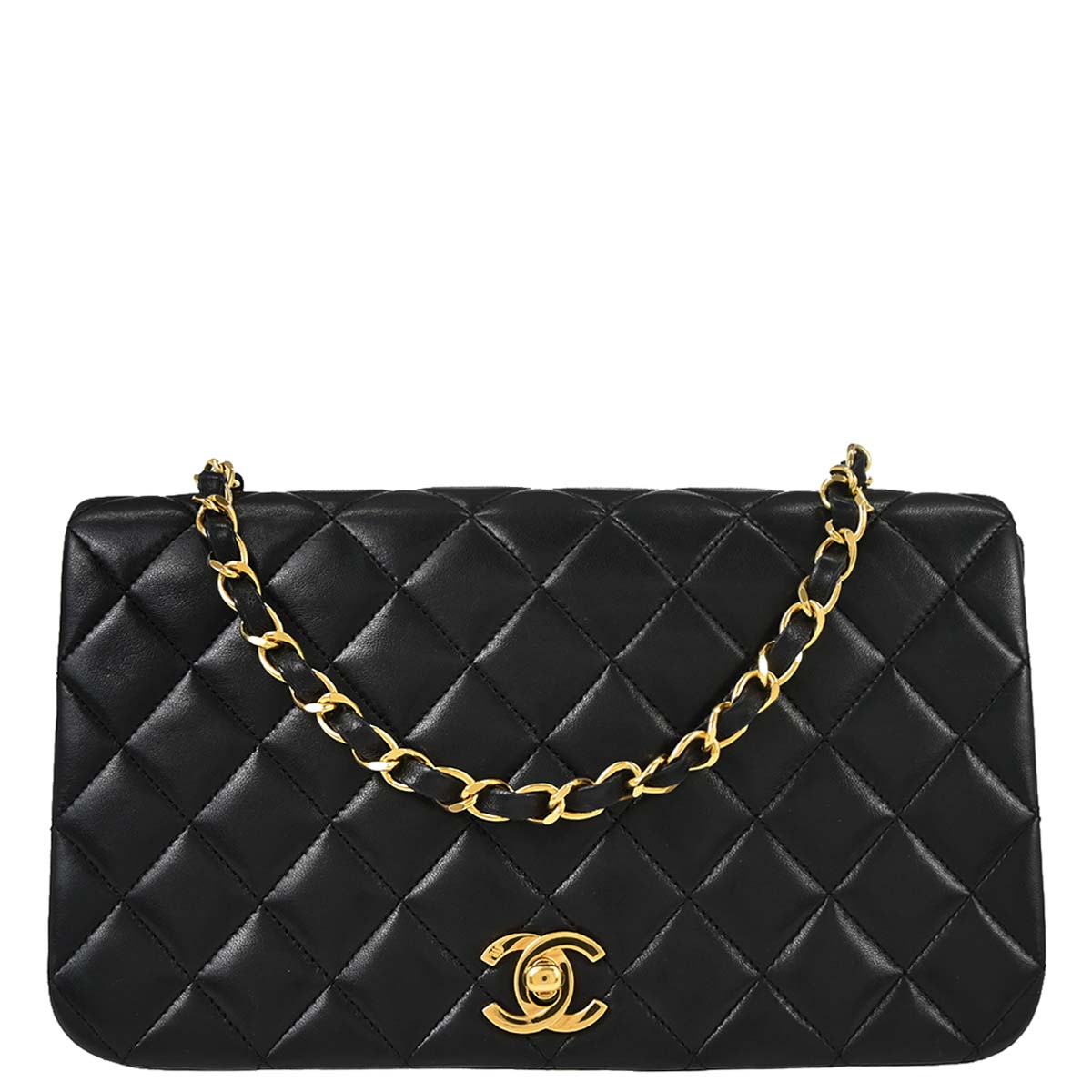 Chanel Black Lambskin Turnlock Small Full Flap Shoulder Bag