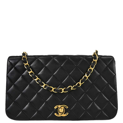 Chanel Black Lambskin Turnlock Small Full Flap Shoulder Bag