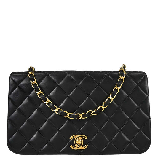 Chanel Black Lambskin Turnlock Small Full Flap Shoulder Bag