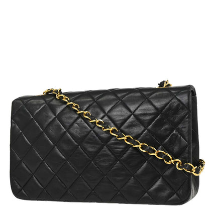 Chanel Black Lambskin Turnlock Small Full Flap Shoulder Bag