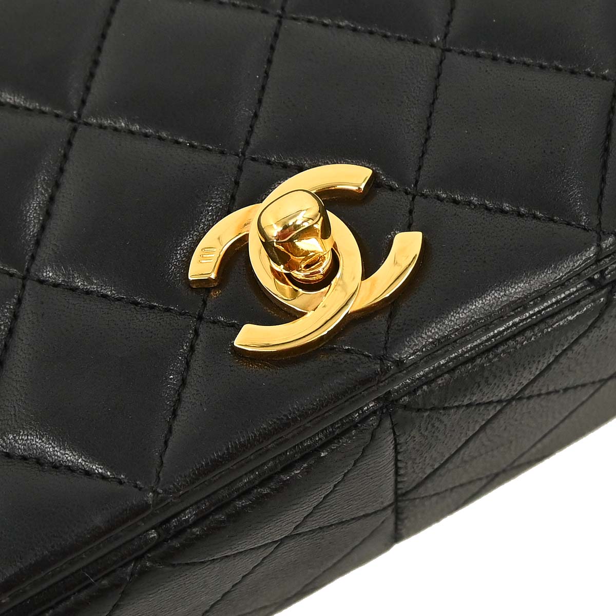 Chanel Black Lambskin Turnlock Small Full Flap Shoulder Bag