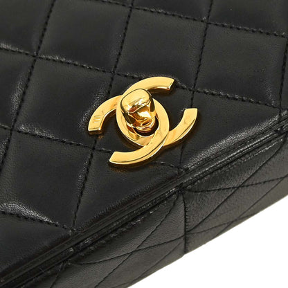 Chanel Black Lambskin Turnlock Small Full Flap Shoulder Bag