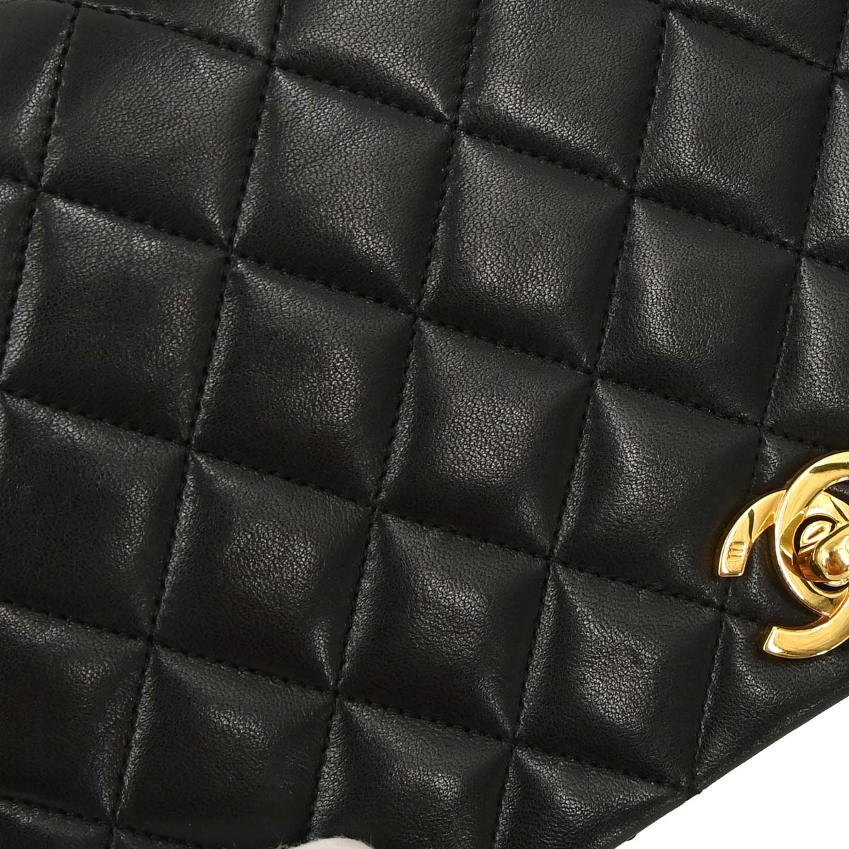 Chanel Black Lambskin Turnlock Small Full Flap Shoulder Bag