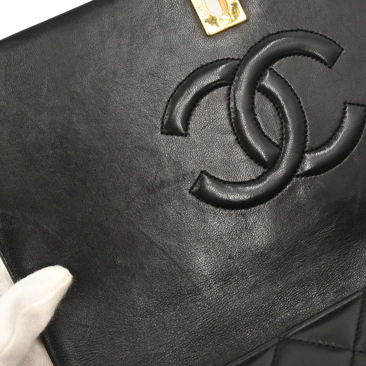 Chanel Black Lambskin Turnlock Small Full Flap Shoulder Bag