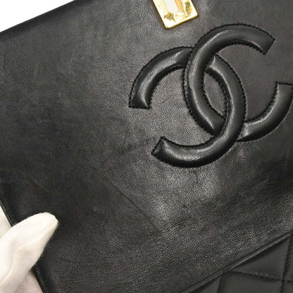 Chanel Black Lambskin Turnlock Small Full Flap Shoulder Bag