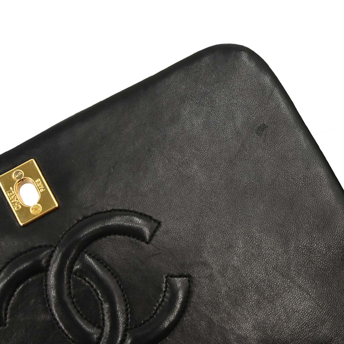 Chanel Black Lambskin Turnlock Small Full Flap Shoulder Bag