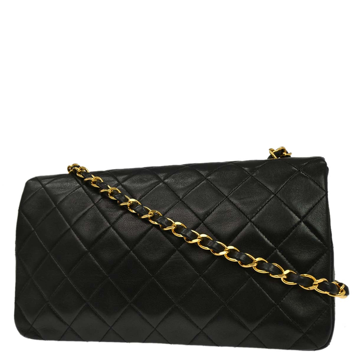 Chanel 1989-1991 Black Lambskin Turnlock Small Full Flap Shoulder Bag