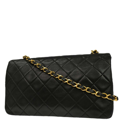 Chanel 1989-1991 Black Lambskin Turnlock Small Full Flap Shoulder Bag