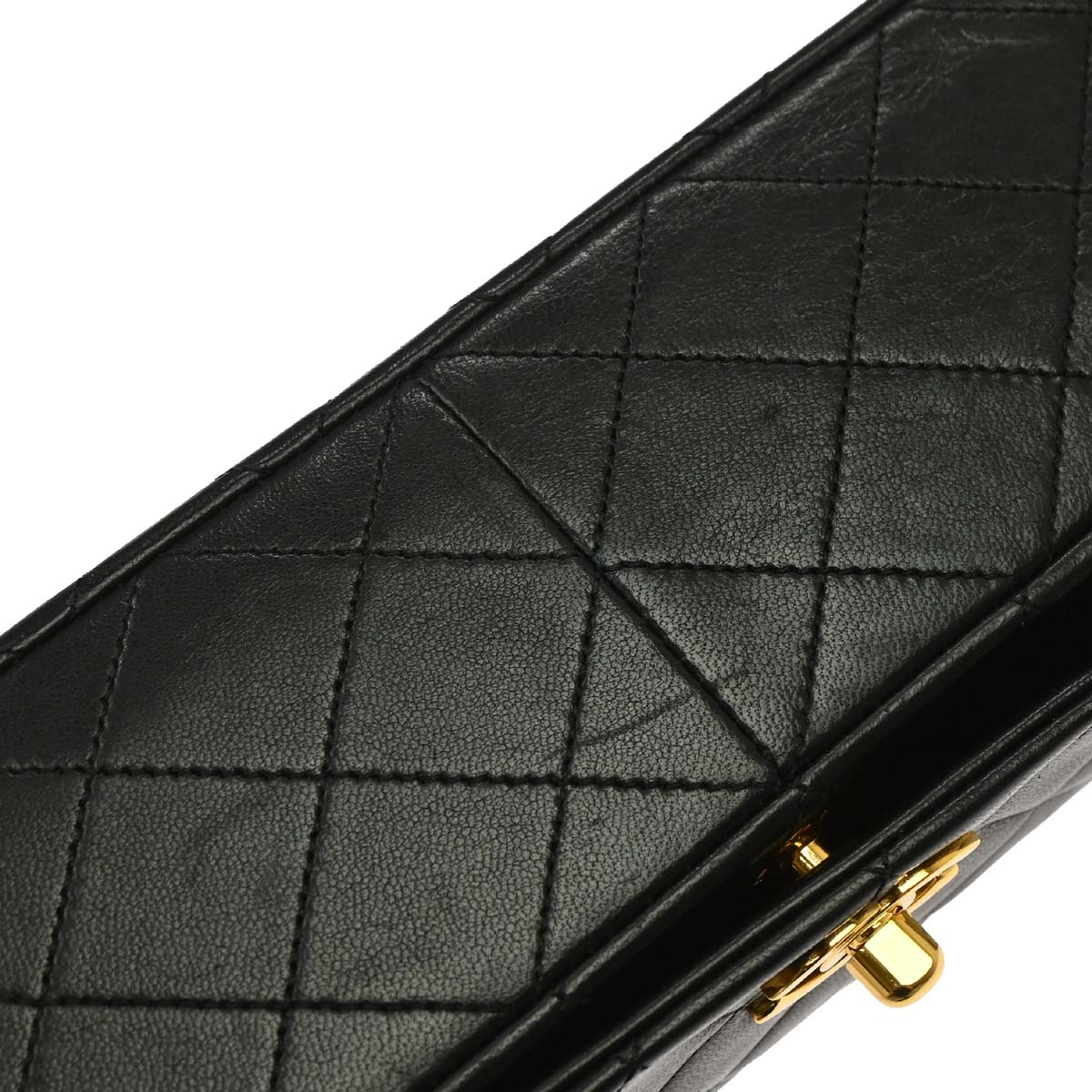 Chanel 1989-1991 Black Lambskin Turnlock Small Full Flap Shoulder Bag