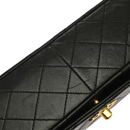 Chanel 1989-1991 Black Lambskin Turnlock Small Full Flap Shoulder Bag