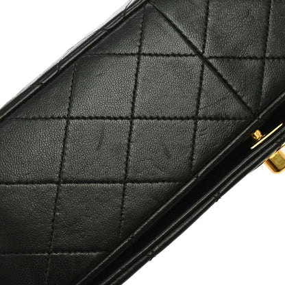 Chanel 1989-1991 Black Lambskin Turnlock Small Full Flap Shoulder Bag
