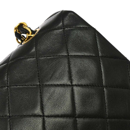 Chanel 1989-1991 Black Lambskin Turnlock Small Full Flap Shoulder Bag