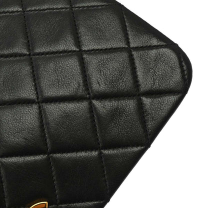 Chanel 1989-1991 Black Lambskin Turnlock Small Full Flap Shoulder Bag