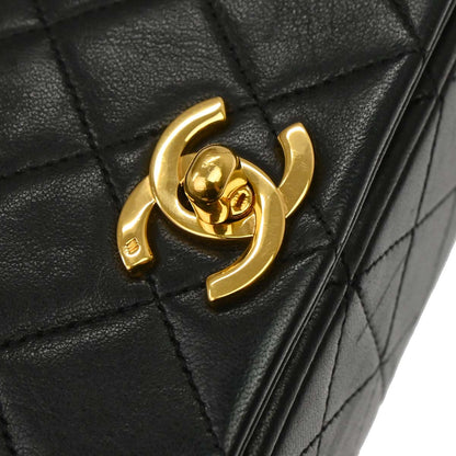 Chanel 1989-1991 Black Lambskin Turnlock Small Full Flap Shoulder Bag