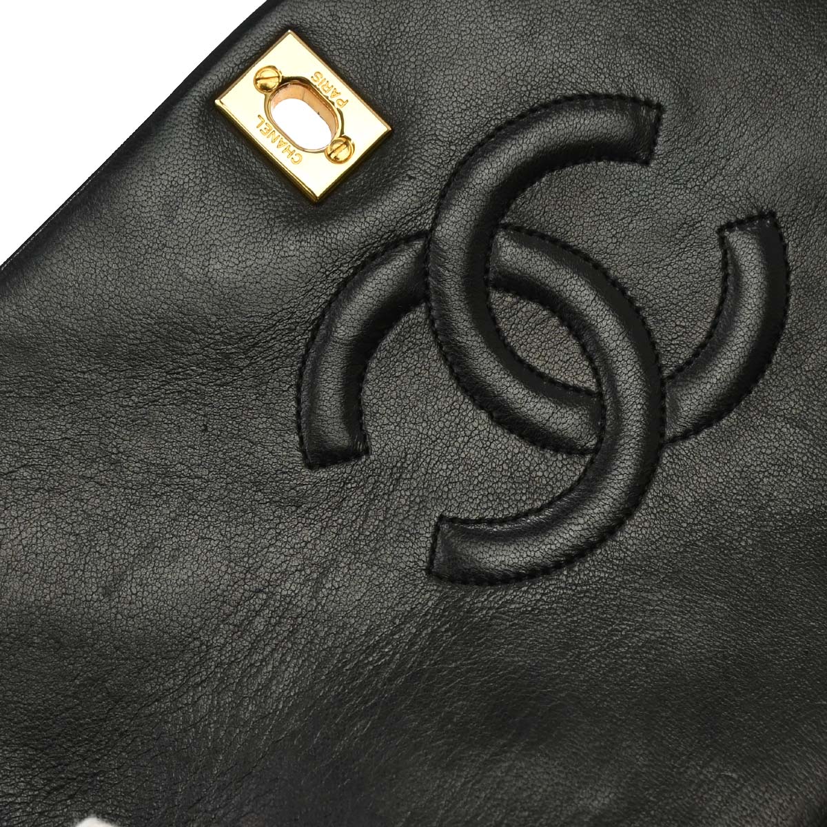 Chanel 1989-1991 Black Lambskin Turnlock Small Full Flap Shoulder Bag
