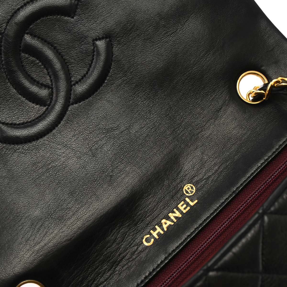Chanel 1989-1991 Black Lambskin Turnlock Small Full Flap Shoulder Bag