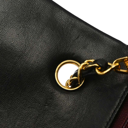 Chanel 1989-1991 Black Lambskin Turnlock Small Full Flap Shoulder Bag