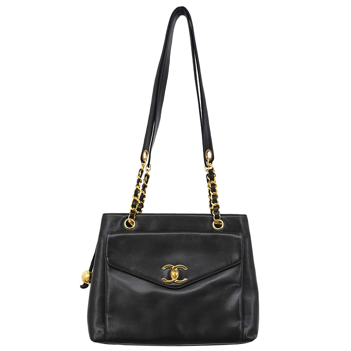 Chanel 1994-1996 Black Lambskin Shoulder Tote Bag