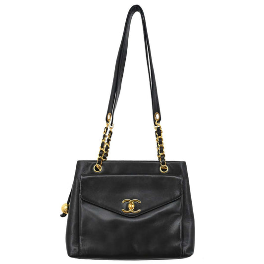 Chanel 1994-1996 Black Lambskin Shoulder Tote Bag