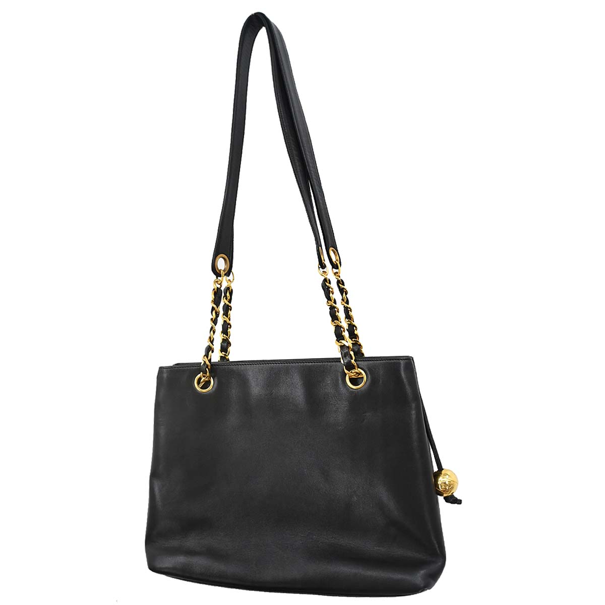 Chanel 1994-1996 Black Lambskin Shoulder Tote Bag