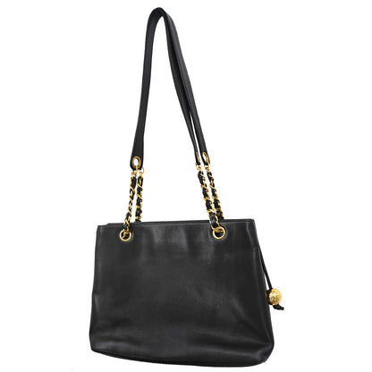 Chanel 1994-1996 Black Lambskin Shoulder Tote Bag