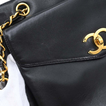 Chanel 1994-1996 Black Lambskin Shoulder Tote Bag