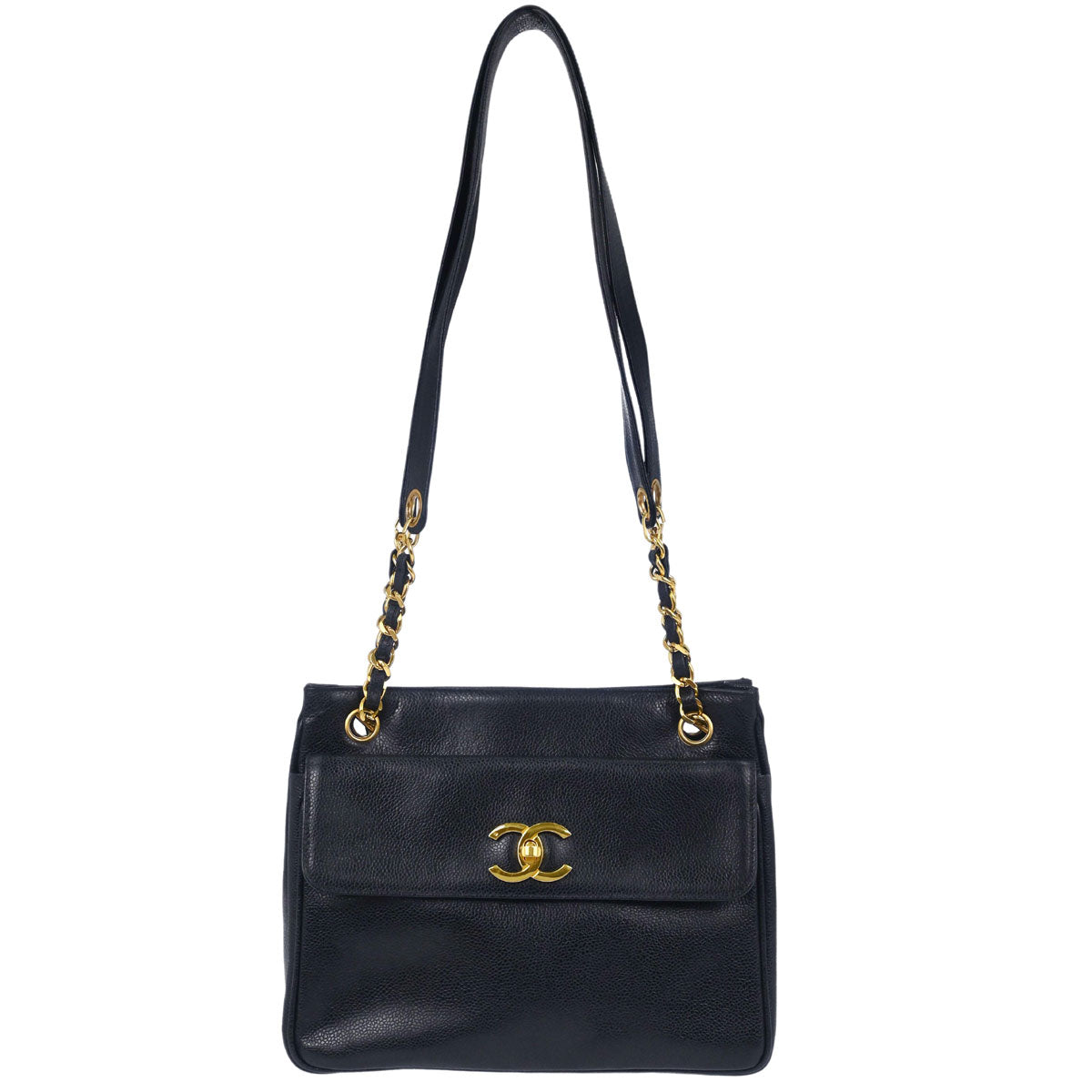 Chanel 1994-1996 Navy Caviar Skin Shoulder Tote Bag