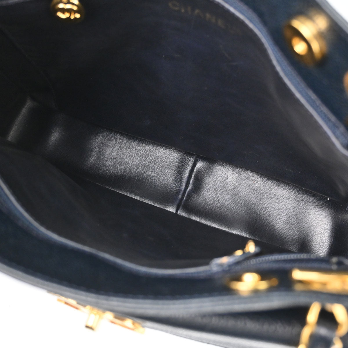 Chanel 1994-1996 Navy Caviar Skin Shoulder Tote Bag