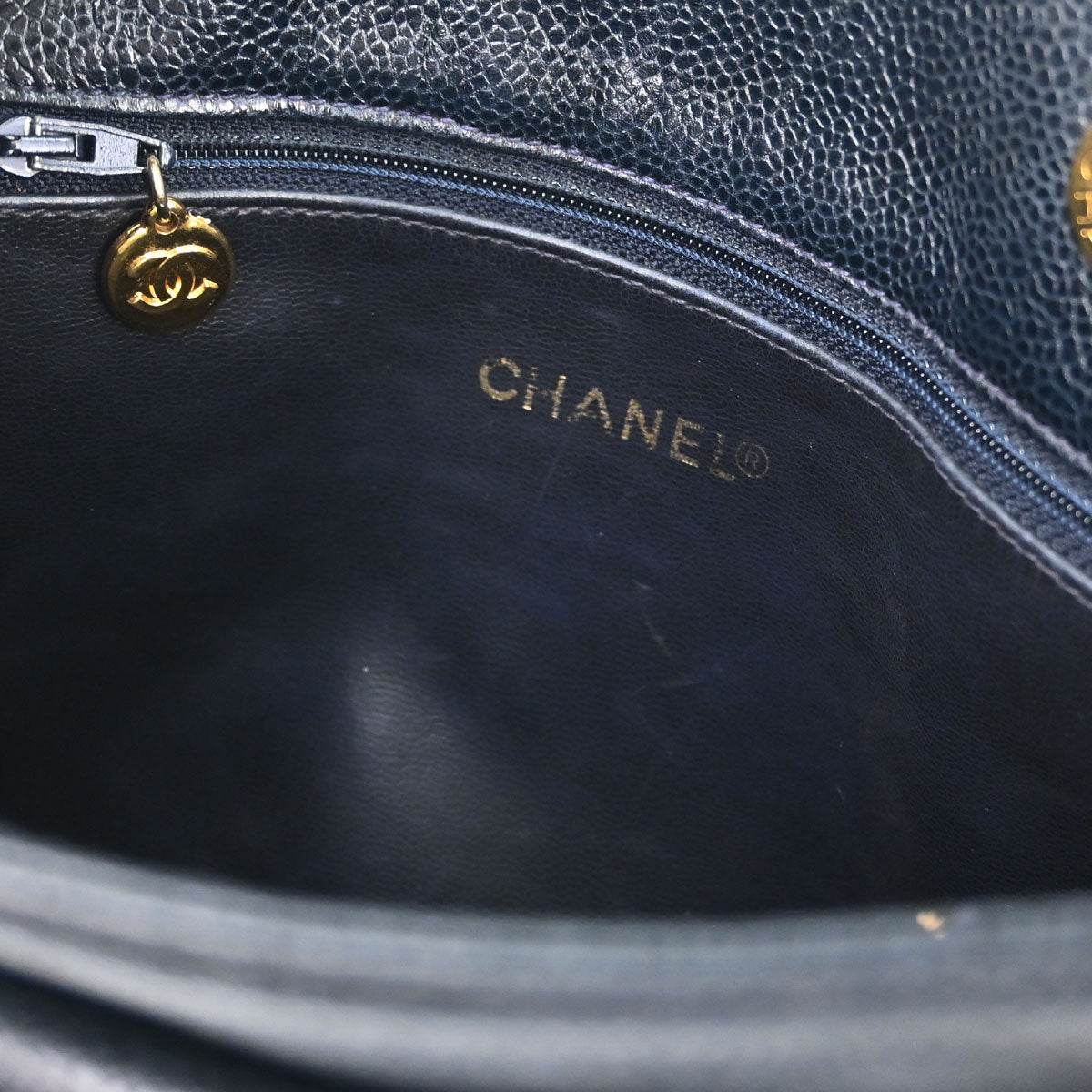 Chanel 1994-1996 Navy Caviar Skin Shoulder Tote Bag