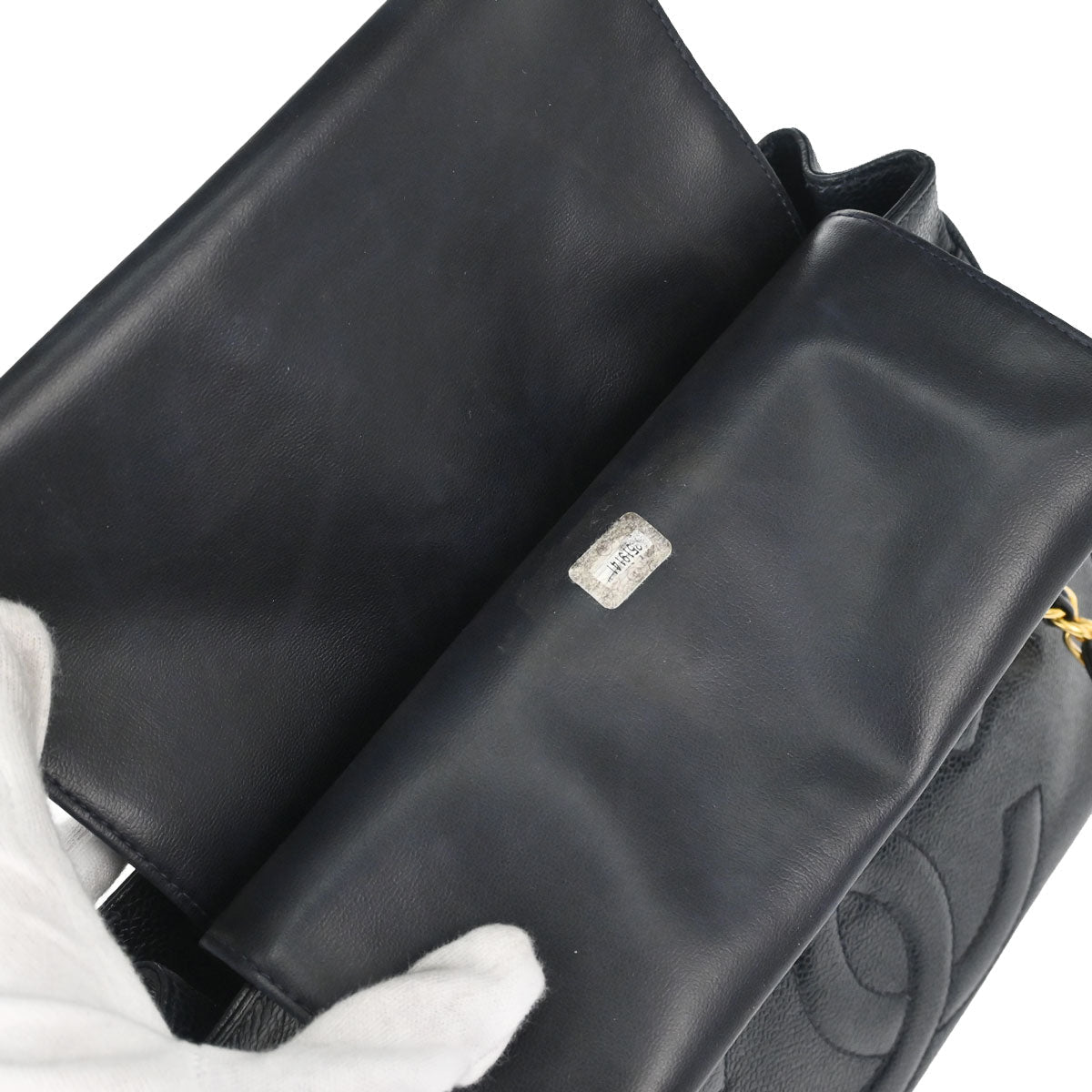 Chanel 1994-1996 Navy Caviar Skin Shoulder Tote Bag