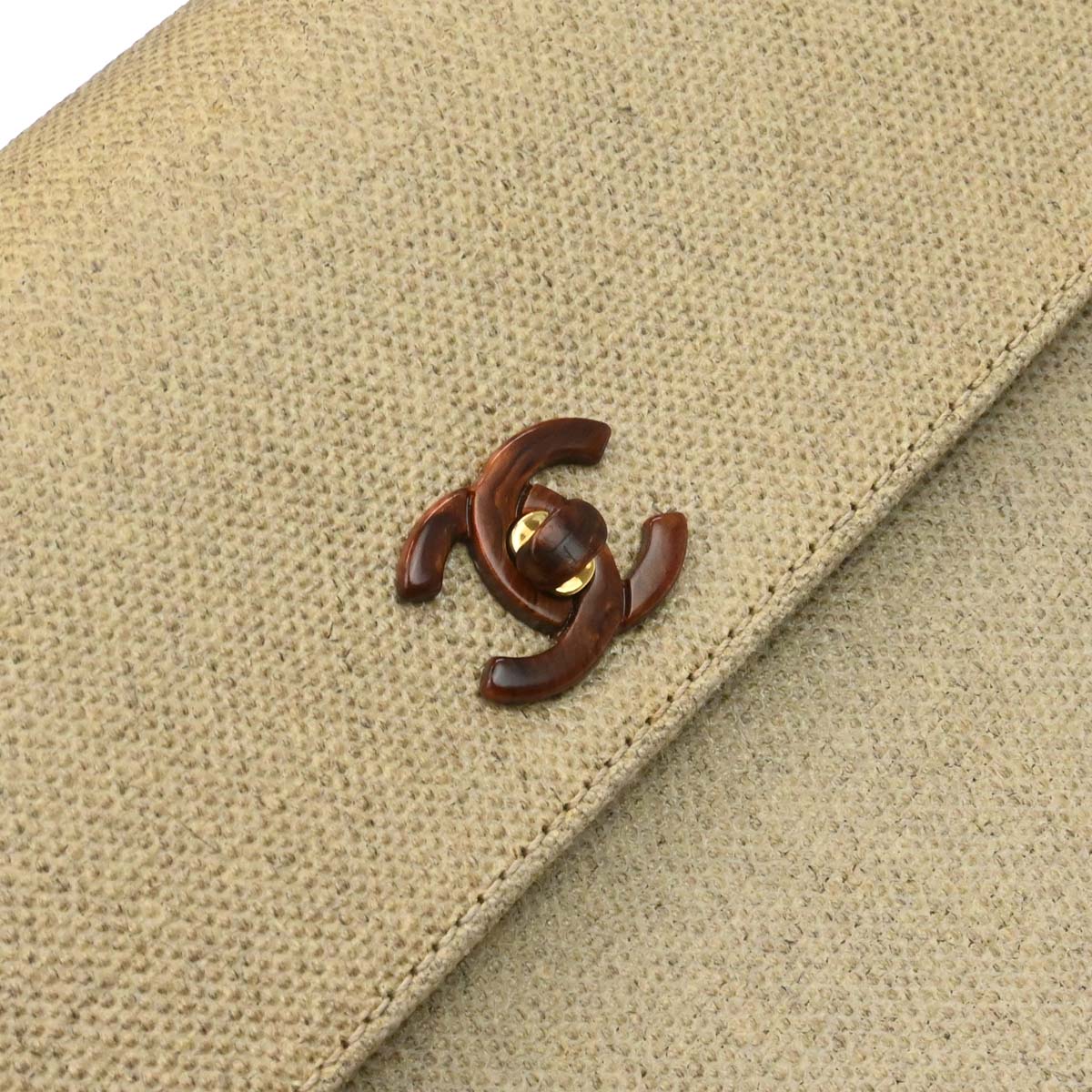 Chanel Beige Canvas Top Handle Straight Flap Handbag