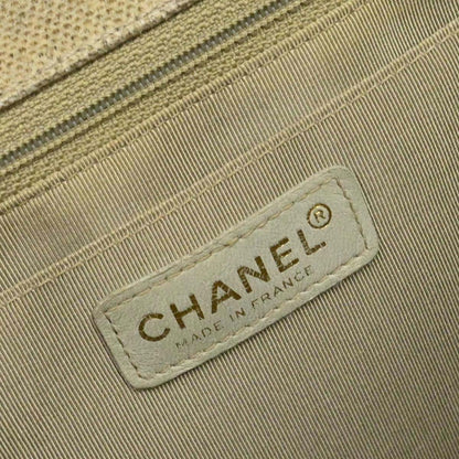 Chanel Beige Canvas Top Handle Straight Flap Handbag