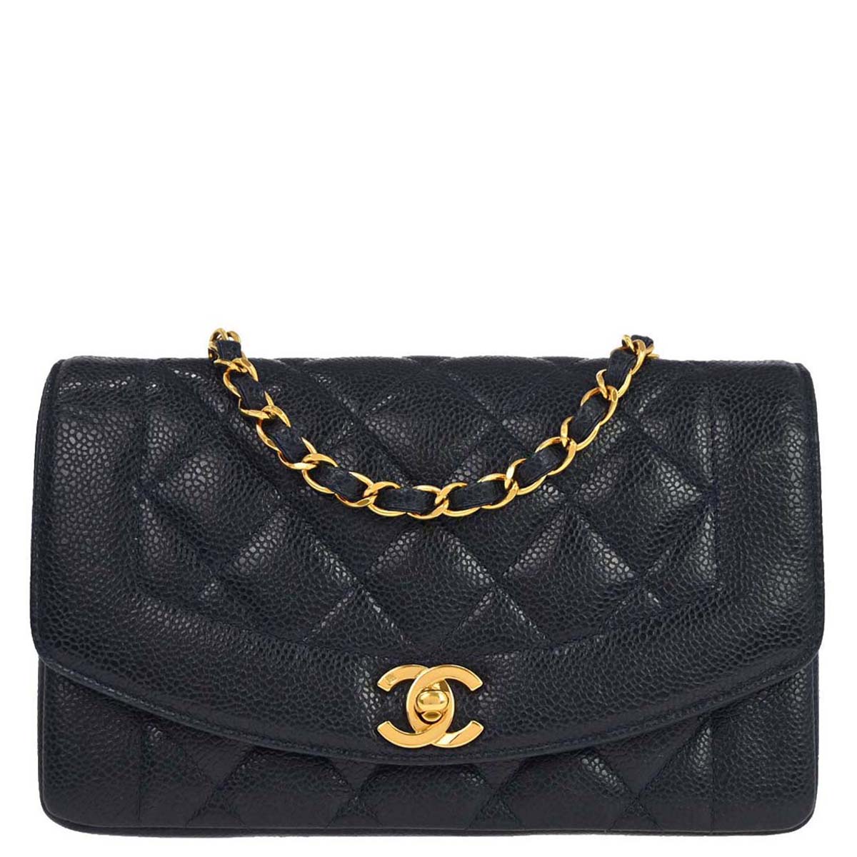 Chanel 1991-1994 Navy Caviar Skin Small Diana Shoulder Bag