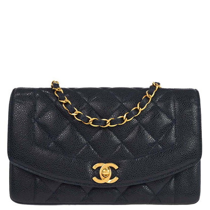 Chanel 1991-1994 Navy Caviar Skin Small Diana Shoulder Bag