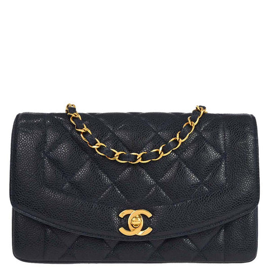 Chanel 1991-1994 Navy Caviar Skin Small Diana Shoulder Bag