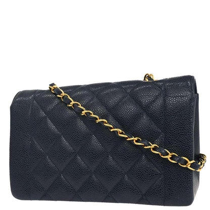 Chanel 1991-1994 Navy Caviar Skin Small Diana Shoulder Bag