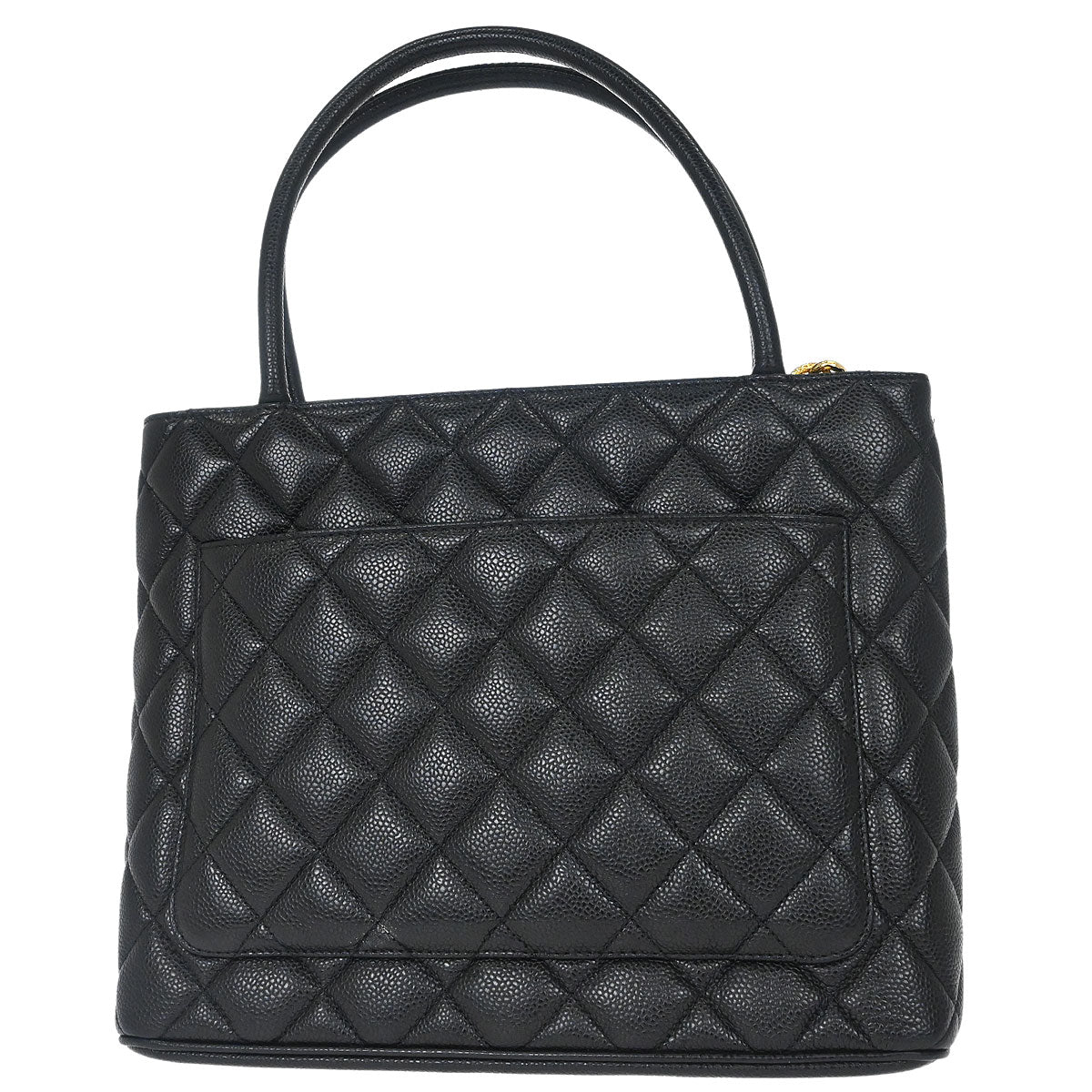 Chanel Black Caviar Skin Medallion Tote Handbag