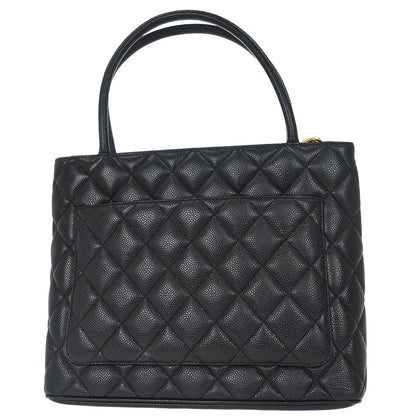 Chanel Black Caviar Skin Medallion Tote Handbag