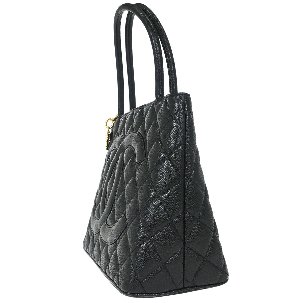 Chanel Black Caviar Skin Medallion Tote Handbag
