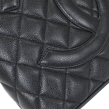 Chanel Black Caviar Skin Medallion Tote Handbag